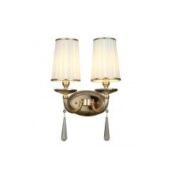 Applique lampada da parete muro classico in metallo, tessuto e cristalo con due punti di luce Fabione W2 colore Oro