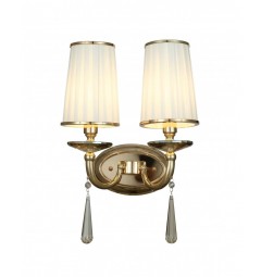 Applique lampada da parete muro classico in metallo, tessuto e cristalo con due punti di luce Fabione W2 colore Oro