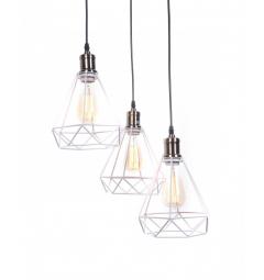 Lampada a sospensione vintage in gabbia di metallo colore bianco con tre punti luce Cobi W3 