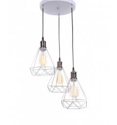 Lampada a sospensione vintage in gabbia di metallo colore bianco con tre punti luce Cobi W3 