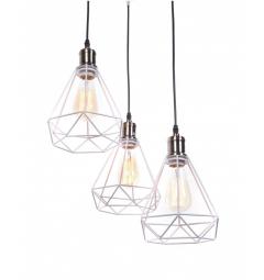 Lampada a sospensione vintage in gabbia di metallo colore bianco con tre punti luce Cobi W3 