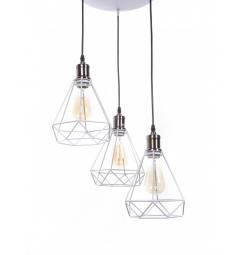 Lampada a sospensione vintage in gabbia di metallo colore bianco con tre punti luce Cobi W3 