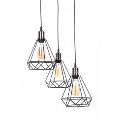 Lampada a sospensione vintage in gabbia di metallo colore nero con tre punti luce Cobi W3 