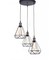 Lampada a sospensione vintage in gabbia di metallo colore nero con tre punti luce Cobi W3 