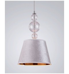 Lampadario a sospensione moderno di design in vetro e metallo, paralume in tessuto colore argento centro oro MURANEO 