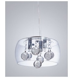 Lampadario a sospensione moderno di design in vetro trasparente e cristalli a 3 lampae led FABINA D30