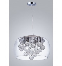 Lampadario a sospensione moderno di design in vetro trasparente e cristalli a 6 lampae led FABINA D40