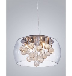 Lampadario a sospensione moderno di design in vetro trasparente e cristalli a 6 lampae led FABINA D40