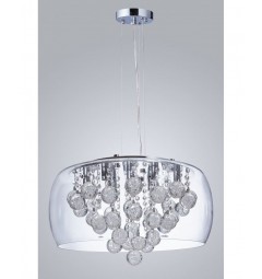 Lampadario a sospensione moderno di design in vetro trasparente e cristalli a 9 lampae led FABINA D50