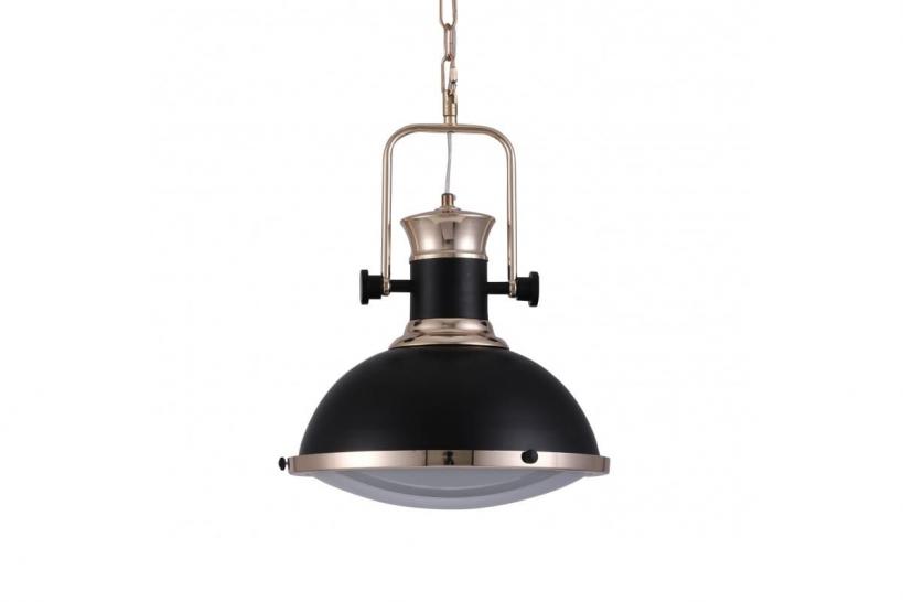 Lampada a sospensione in stile industriale vintage loft di metallo colore nero e ottone lucido BATORE W1