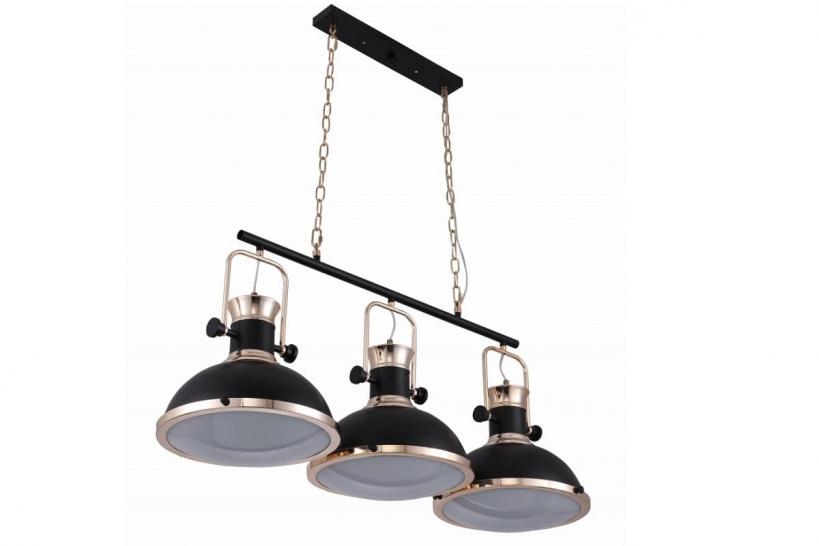 Lampadario a sospensione in stile industriale vintage loft di metallo colore nero e ottone lucido con 3 punti luce BATORE W3