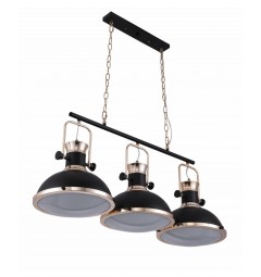 Lampadario a sospensione in stile industriale vintage loft di metallo colore nero e ottone lucido con 3 punti luce BATORE W3