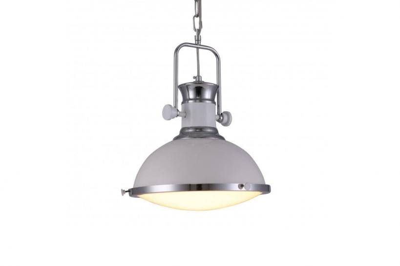 Lampada a sospensione in stile industriale vintage loft di metallo colore bianco e cromato BATORE W1