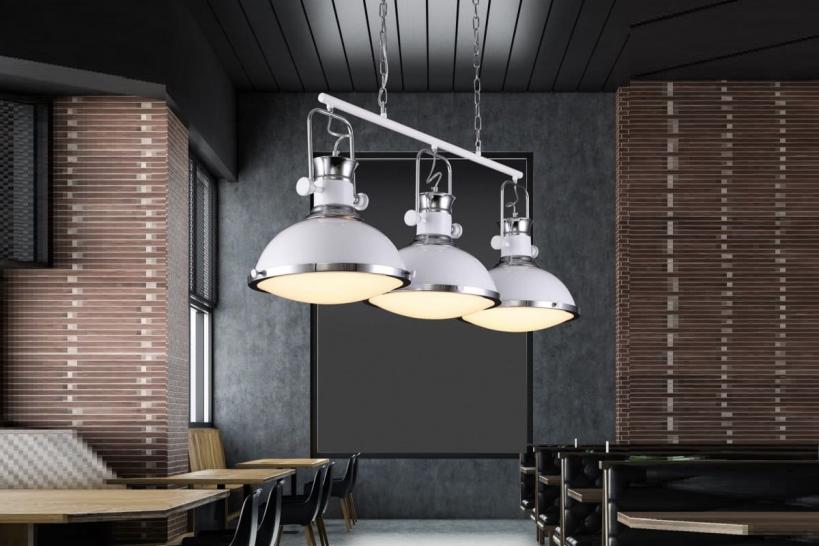 Lampadario a sospensione in stile industriale vintage loft di metallo colore bianco e cromato con 3 punti luce BATORE W3