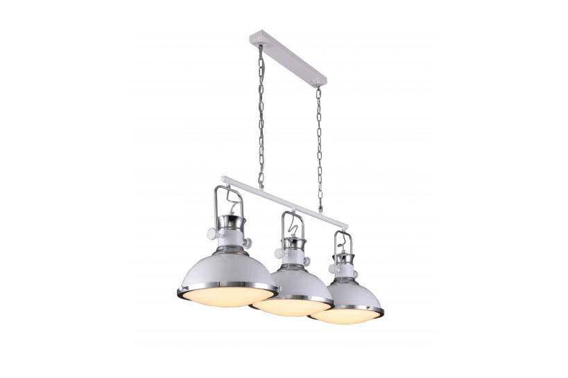 Lampadario a sospensione in stile industriale vintage loft di metallo colore bianco e cromato con 3 punti luce BATORE W3