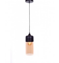 Lampada a sospensione in stile industriale vintage loft in vetro trasparente e metallo colore nero ZENIA