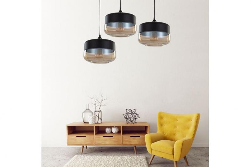 Lampada a sospensione in stile industriale vintage loft in vetro trasparente e metallo colore nero BARLET