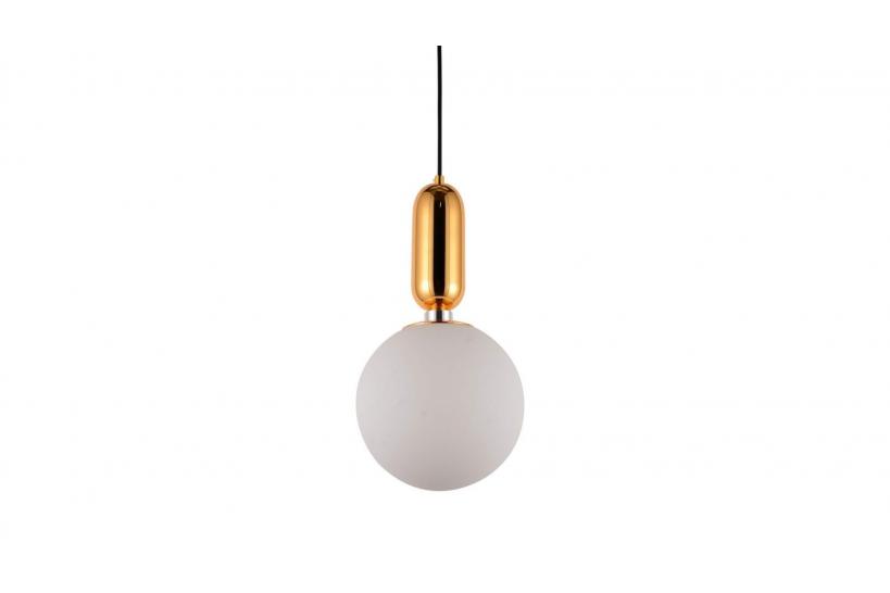 Lampada a sospensione di design a sfera in vetro bianco ORITO D20 Oro Lampada a sospensione di design a sfera in vetro bianco ORITO D20 Oro