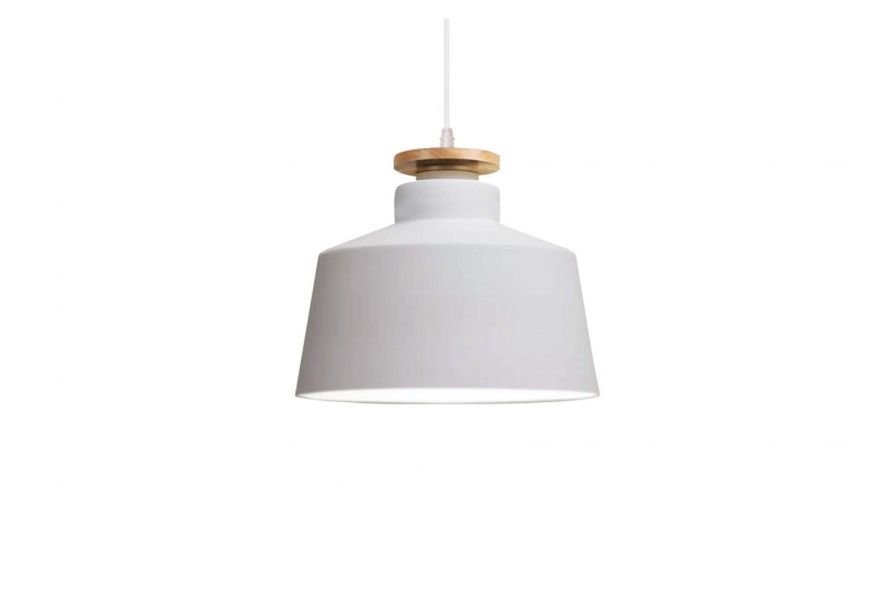 Lampada a sospensione moderno di design in stile scandinavo nordico, paralume in legno e metallo colore bianco LEVANTI D30