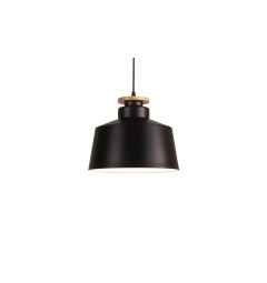 Lampada a sospensione moderno di design in stile scandinavo nordico, paralume in legno e metallo colore nero LEVANTI D30