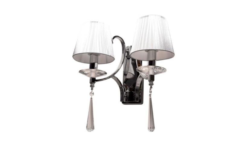 pplique lampada da parete da muro stile classico in metallo, tessuto e cristalo con due punti luce Wenisia W2 colore Argento pplique lampada da parete da muro stile classico in metallo, tessuto e cristalo con due punti luce Wenisia W2 colore Argento