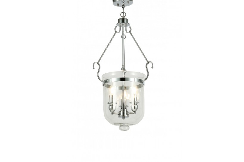 Lampadario a sospensione stile classico vintage 3 punti luce in vetro e metallo cromato LEO