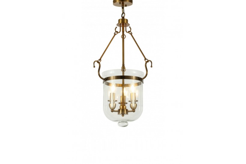 Lampadario a sospensione in stile classico vintage 3 punti luce in vetro e metallo colote ottone LEO