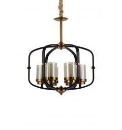 Lampadario a sospensione in stile industriale vintage di metallo nero ottone paralume in vetro 6 luce BONTON W6