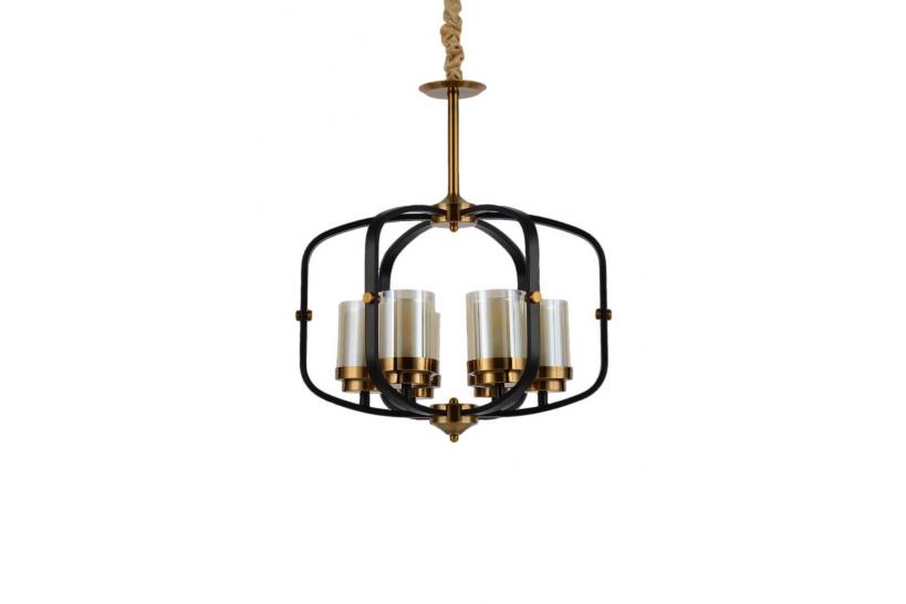 Lampadario a sospensione in stile industriale vintage di metallo nero ottone paralume in vetro 6 luce BONTON W6