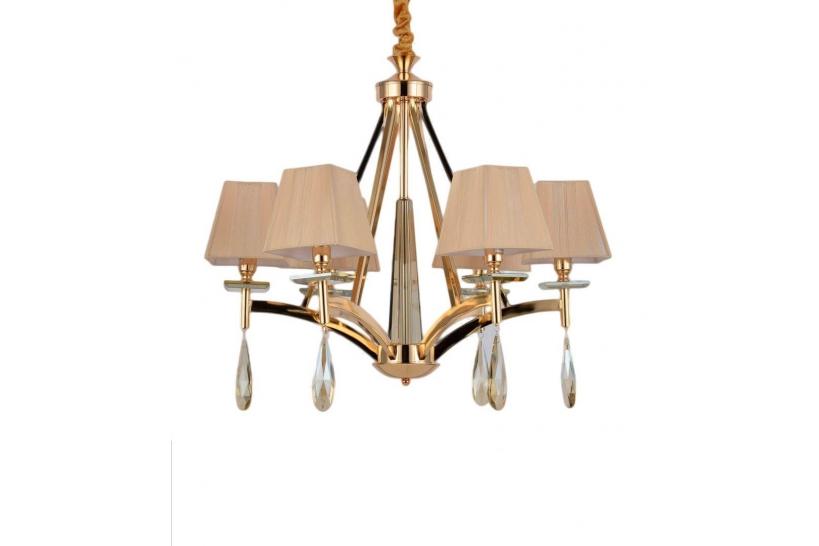 Lampadario a sospensione in stile classico colore oro e cristalli con paralume crema con 6 luce VALENTINA W6