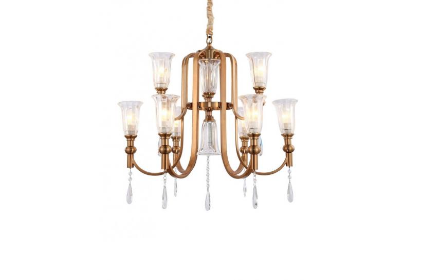 Lampadario a sospensione moderno con cristalli di metallo colore ottone RIONELLA W9