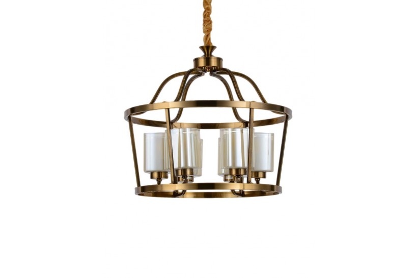 Lampadario a sospensione in stile classico vintage 6 punti luce in vetro e metallo colore ottone ATLANTA W6