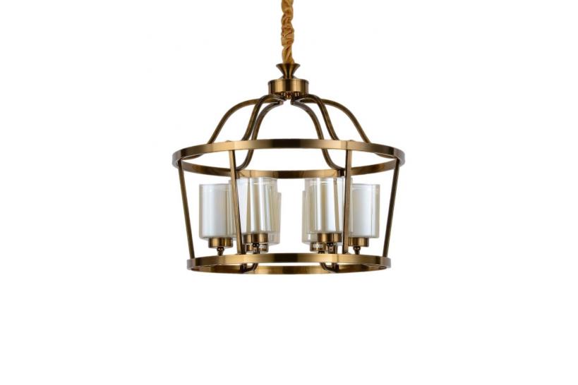 Lampadario a sospensione in stile classico vintage 6 punti luce in vetro e metallo colore ottone ATLANTA W6