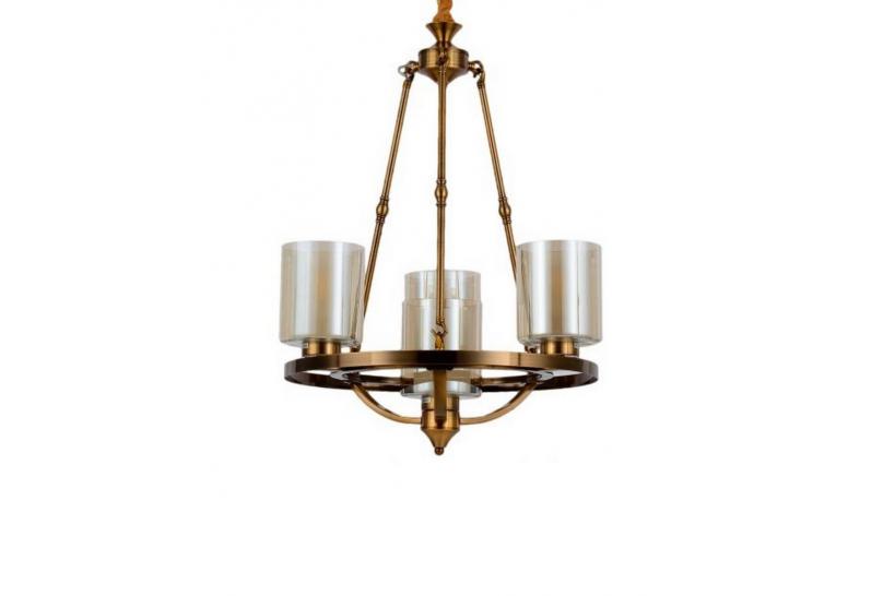 Lampadario a sospensione in stile industriale vintage di metallo colore ottone con paralume in vetro 4 punti di luce SANTINI W4 Lampadario a sospensione in stile industriale vintage di metallo colore ottone con paralume in vetro 4 punti di luce SANTINI W4