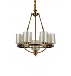 Lampadario a sospensione in stile industriale vintage di metallo colore ottone con paralume in vetro 7 punti di luce SANTINI W7