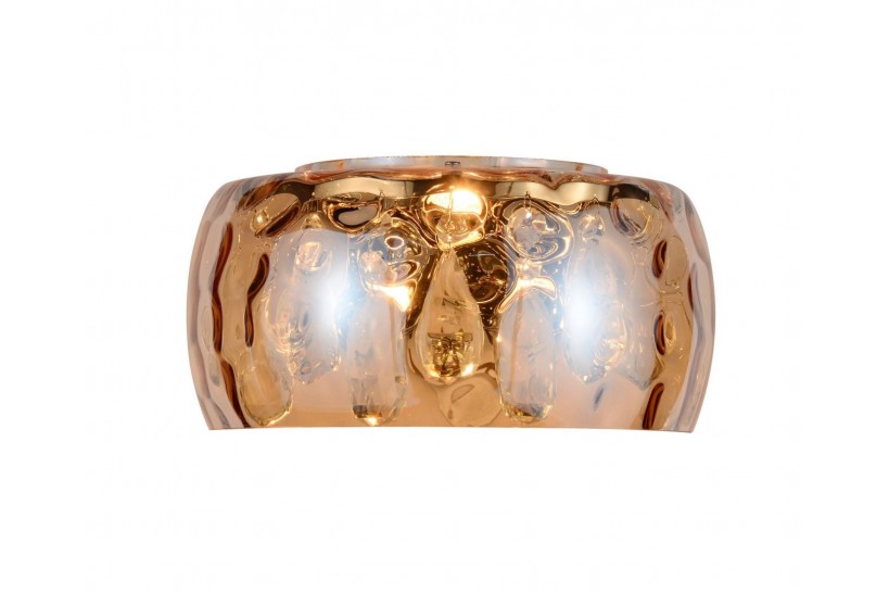 Applique lampada da parete moderno di design paralume in vetro ondulato colore ambra con cristalli RUBINA W1