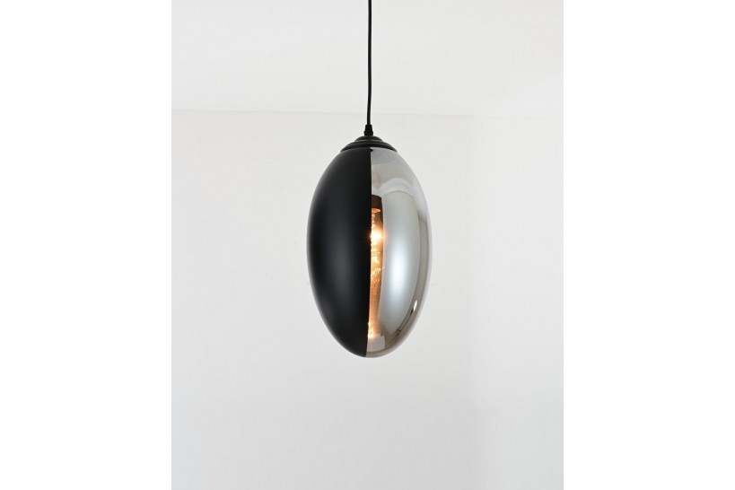 Lampada a sospensione moderno di design forma di oliva in vetro colore nero con grigio fumo CARLTON