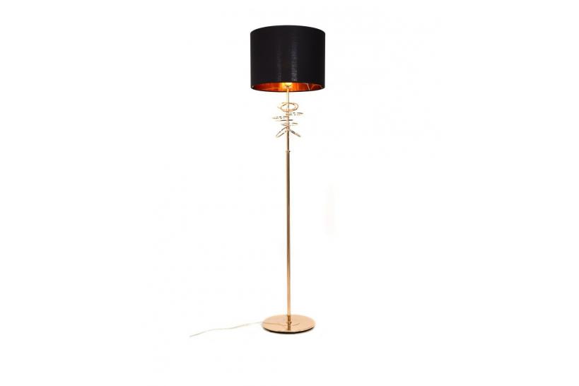 Lampada da terra MILARI con paralume in tessuto ignifugo colore nero struttura e base in metallo colore oro