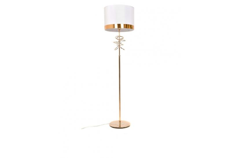 Lampada da terra MILARI con paralume in tessuto ignifugo colore bianco struttura e base in metallo colore oro