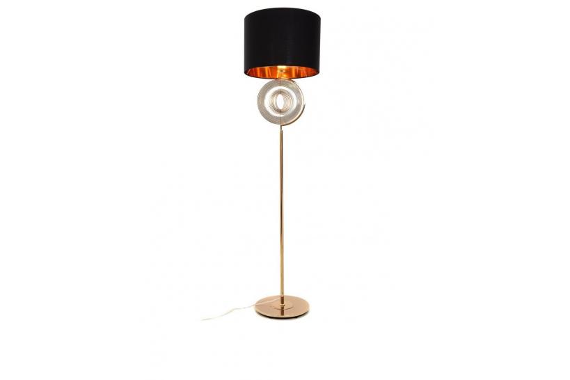 Lampada da terra MONTERONI con paralume in tessuto ignifugo colore nero struttura e base in metallo colore oro Lampada da terra MONTERONI con paralume in tessuto ignifugo colore nero struttura e base in metallo colore oro