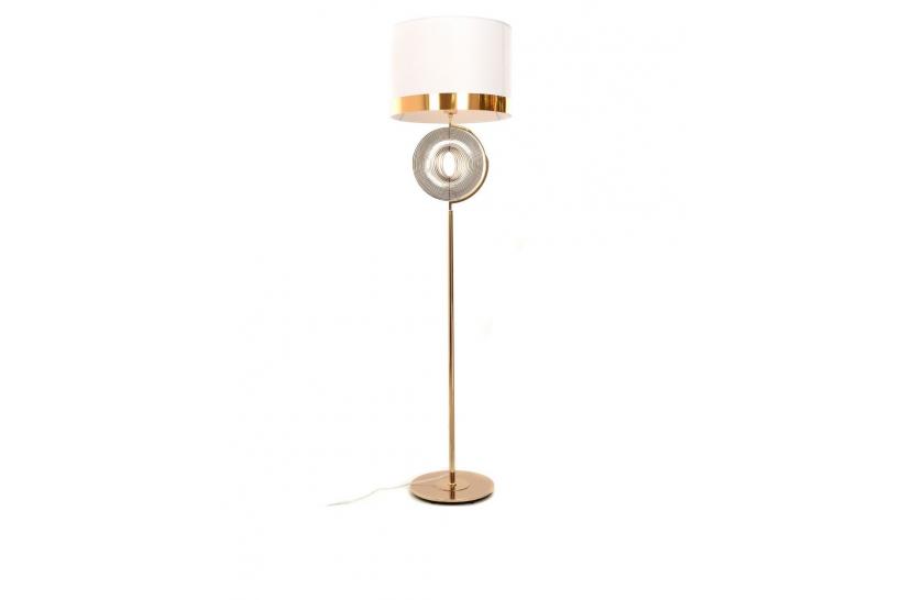 Lampada da terra MONTERONI con paralume in tessuto ignifugo colore bianco struttura e base in metallo colore oro