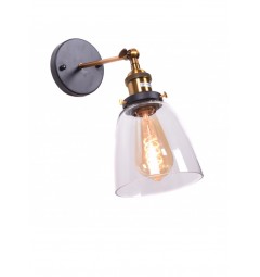 Applique lampada da parete da muro vintage con angolo regolabile a forma vaso in vetro trasparente e ottone Fabi