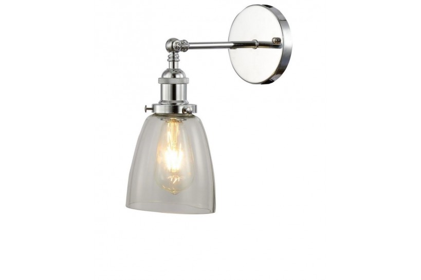 Applique lampada da parete da muro vintage Cromato con angolo regolabile a forma vaso in vetro Trasparente Fabi