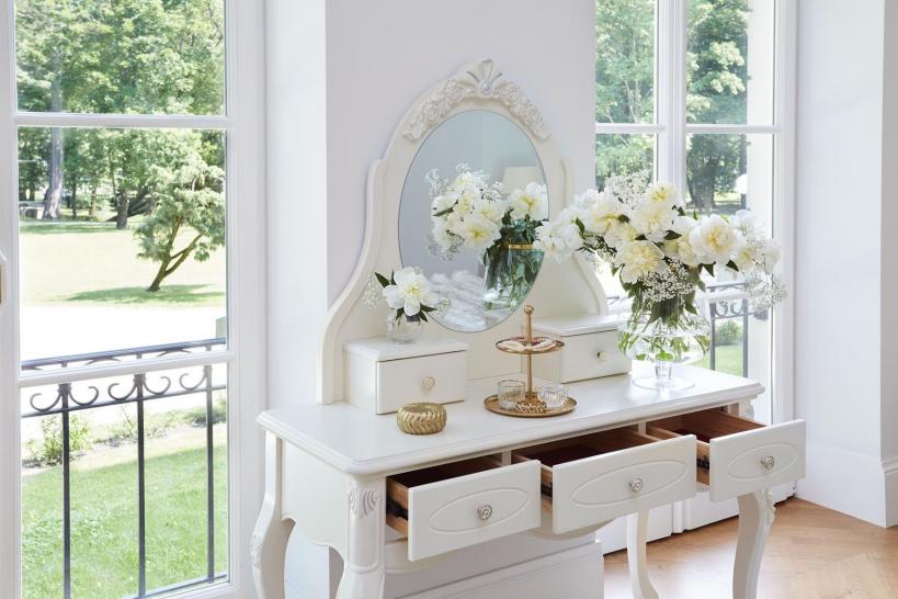 Toletta con specchio classica bianca avorio e cassetti