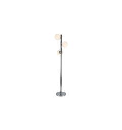 Lampada da terra di design moderno con tre paralumi in vetro bianco FREDICA W3, materiale di lampada metallo in colore Cromato