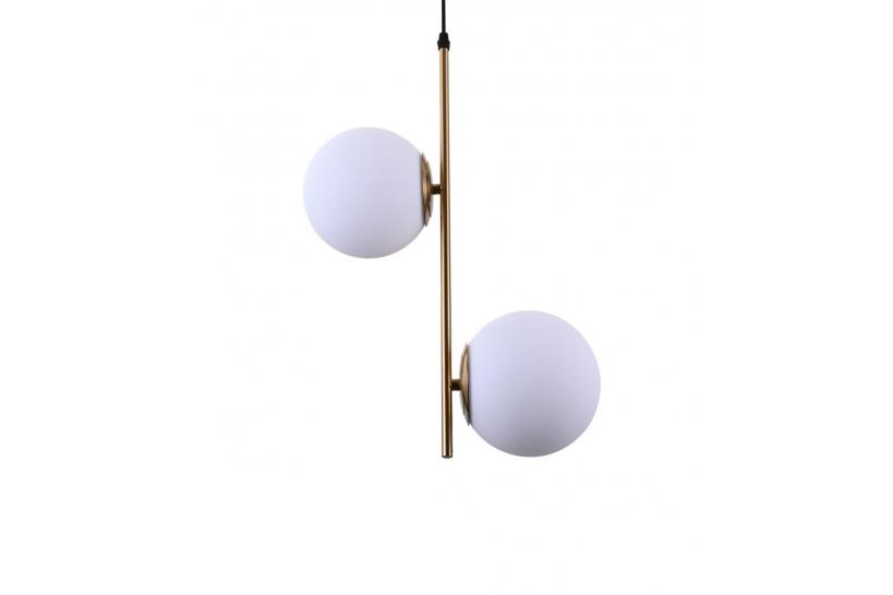 Lampada a sospensione di design con 2 sfera in vetro bianco FILARI D15