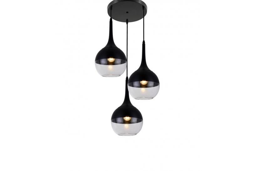 Lampada a sospensione di design 3 sfera in vetro FRUDO W3 Nero