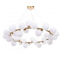 Lampadario a sospensione moderno di design con 40 luci a sfera in vetro bianco in metallo colore ottone MARSIADA W40