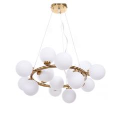 Lampadario a sospensione moderno di design con 15 luci a sfera in vetro bianco in metallo colore ottone MARSIADA W15