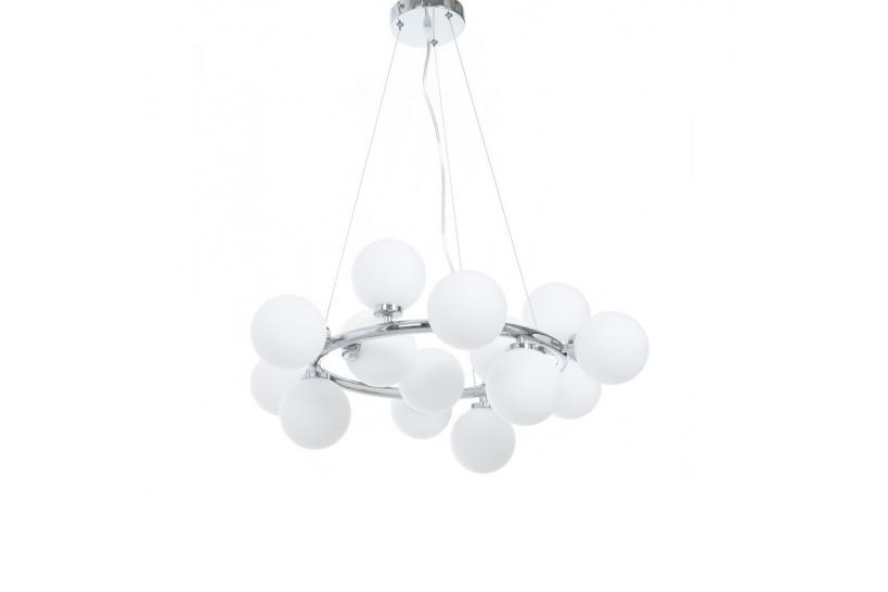 Lampadario a sospensione moderno di design con 15 luci a sfera in vetro bianco in metallo colore Cromo MARSIADA W15